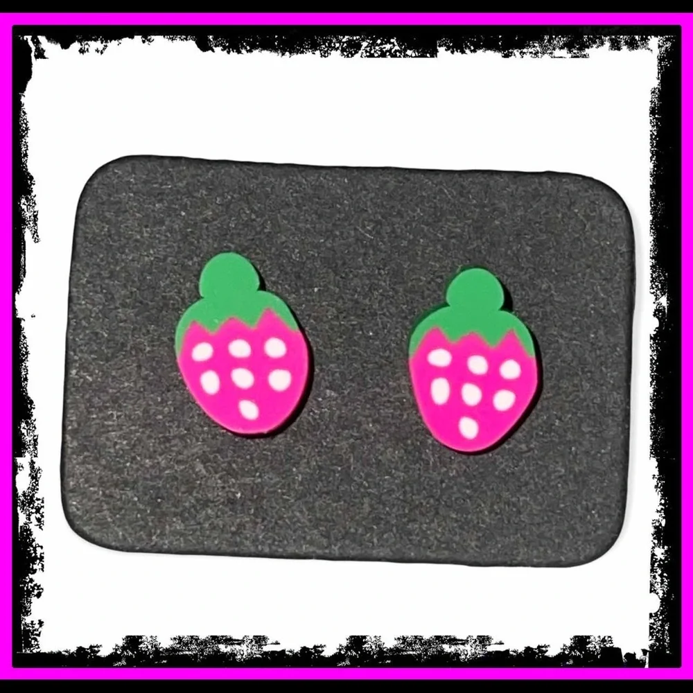 New Handmade Artisan Strawberry Polymer Clay Hypoallergenic Stud Earrings
